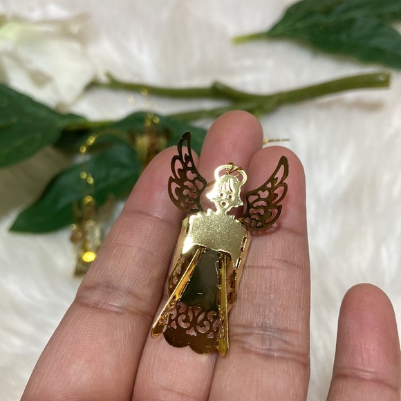 Vintage Gold Tone Filigree Angel Feather tree Christmas Ornaments 5 Pc Set - Picture 9 of 14